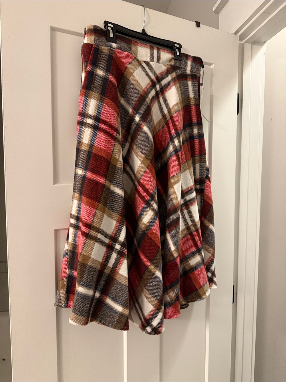 Plaid A-Line Midi Skirt in Red & Brown